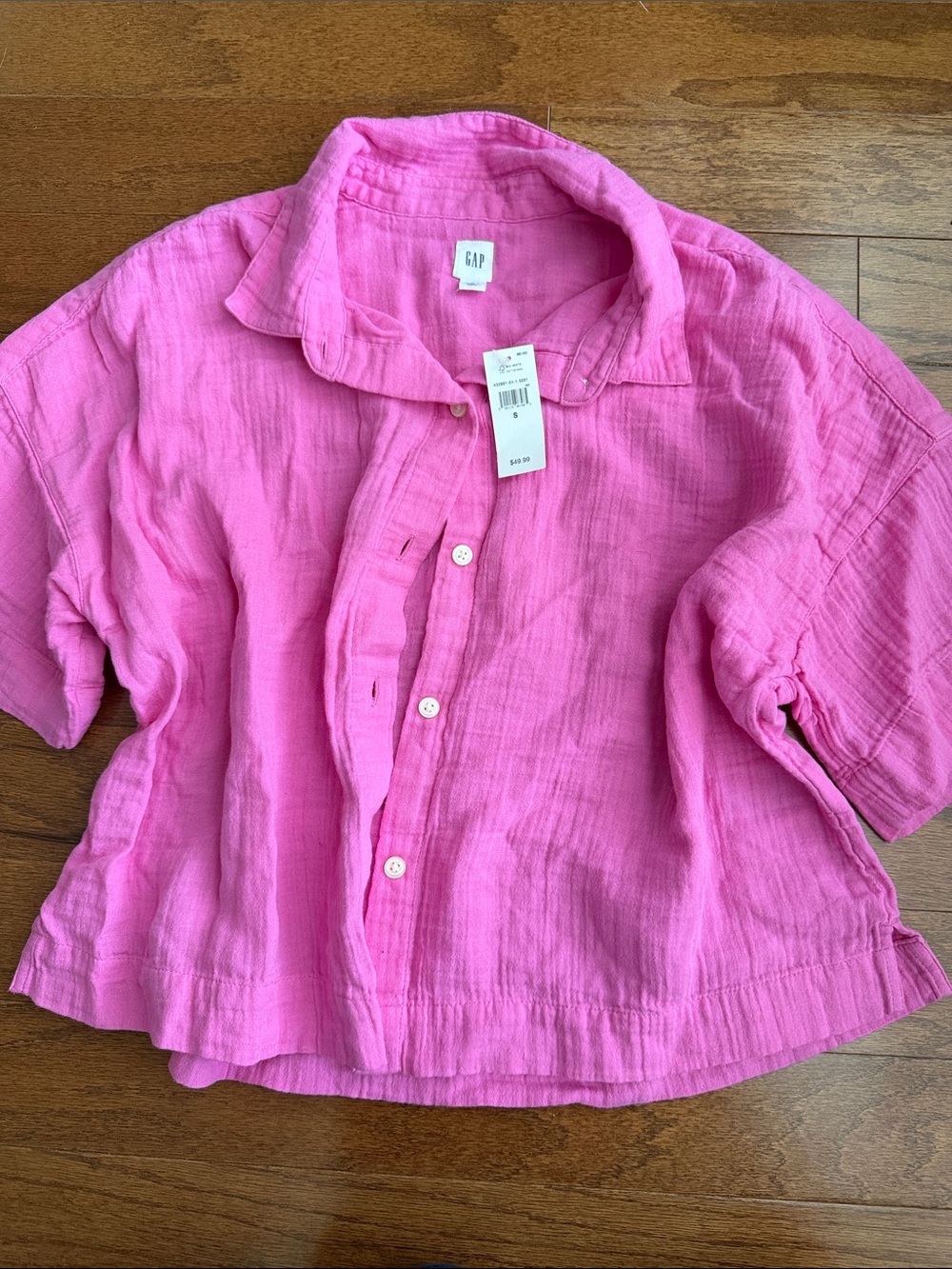 NWT GAP Bright Pink Button-Front Linen Shirt